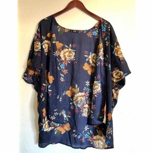 Shein Blue Floral Kimono Cover up - Size 2X